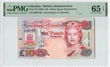 GIBRALTAR 10 Pounds 2002, P-30, B002138, PMG 65 EPQ Gem UNC, Scarce QEII