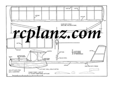 R/C AIRPLANE PLANS & PATTERNS: 1/2 Stick 19'' Wingspan - Free Flight Rubber Model