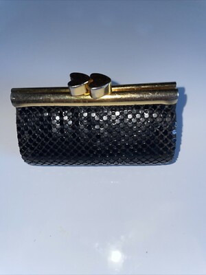RARE Whiting & Davis Mini-Purse Black Mesh Hearts Kisslock Closure Coin Lipstick