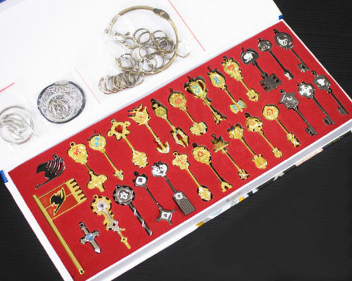 29Pcs-Fairy-Tail-Lucy-Coracao-Espirito-Celestial-Portao-Chaveiro-Colar-Sem-Caixa