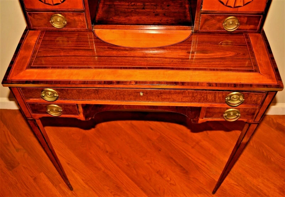 Antique Federal Sheraton Georgian Hepplewhite Inlaid Writing Desk Cabinet Table - Image 3 of 4
