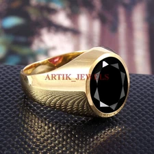 Natural Black Onyx Gemstone Gold Plated 925 Sterling Silver Ring for Men's #5566