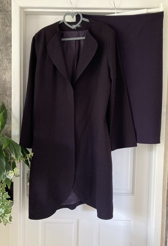 ☆JEAN MUIR ~ Deep Purple 100% Wool Crepe Coat & Matching Skirt Sz 16☆