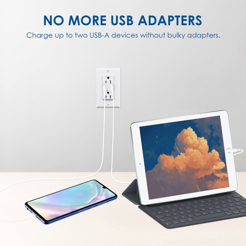 Cargador USB de alta velocidad de 3,6 A toma de pared enchufe de receptáculo resistente a manipulaciones paquete de 10 - Imagen 6 de 12