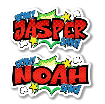 Custom Name Sticker Comic Book Theme Waterproof Gift Laptop Water Bottle Label