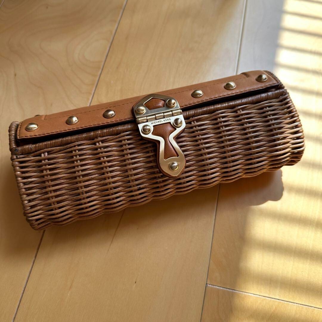 Authentic Michael Kors Vintage Straw Basket Clutch Bag Brown Used