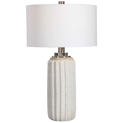 Deep Ribbed Crackled Ceramic Table Lamp Cream Beige Vertical Lines Elegant - Picture 1 of 8