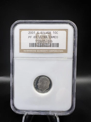 2001 S Silver Proof Roosevelt Dime Graded PF69 ULTRA CAMEO NGC