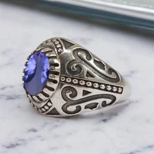 Tanzanite Oval Cut Gemstone With 925 Sterling Silver Ring For Men's #A140