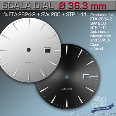 DIAL, ETA 2824-2 + SW 200, STP 1-11, Ø 36.3 MM,  DATE, BL+SI, APPLIED HR MARKS