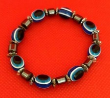 EVIL EYE AND HEMATITE STONE ELASTIC BRACELET BEADS / SUPER BEAUTIFUL 