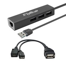LAN Ethernet Adapter With 3 USB Port Hub OTG Power For TV Streaming Devices