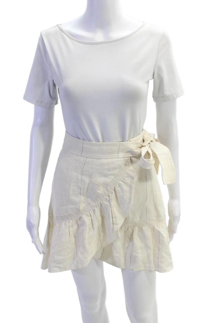 ALC Girls Linen Silk Striped Ruffle Trim Wrap Skirt Beige Size 0