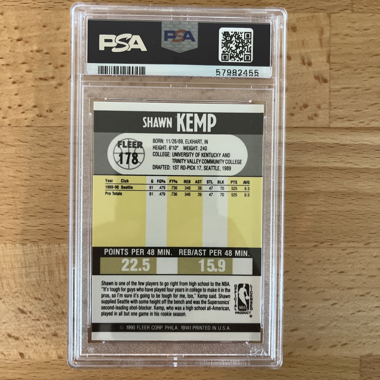 Shawn Kemp 1990 Fleer Psa 10 #178 view 2