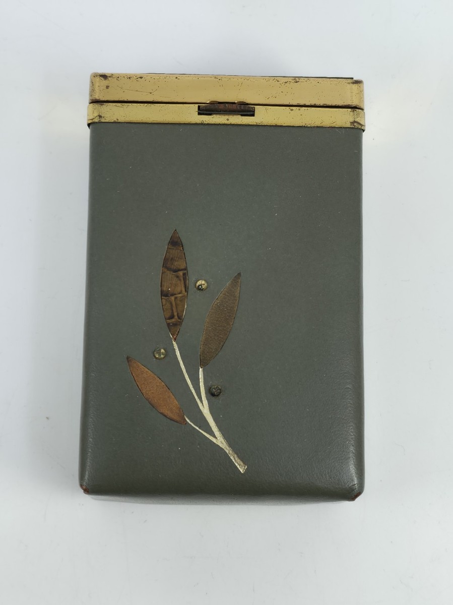 Vintage Lady Buxton Cigarette Case Key-Tainer Set Leaf Inlay