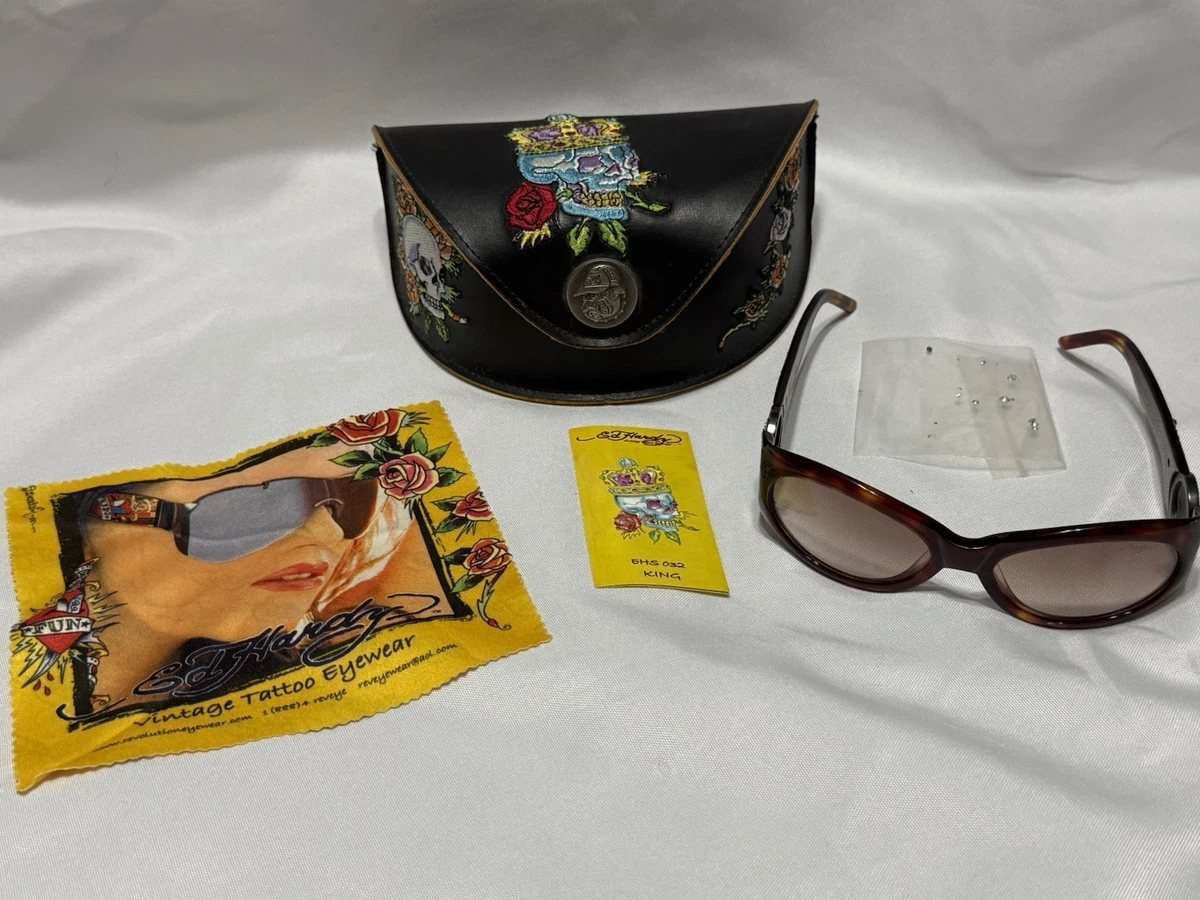 New ED HARDY Sunglasses Aviator Skull Rhinestone Acetate Black Tattoo L.A. Vintage Y2K UNISEX Oversized Black Ed Hardy Sunglasses  main image 2