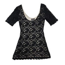 Wet Seal Black Lace Floral Short Sleeve Top Party Cocktail