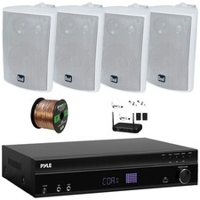 Pyle Bluetooth FM Radio Receiver, 4x 4" 200W Outdoor Speakers Wireless Mic