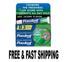 Fixodent Plus Scope Denture Adhesive Cream,  Scope Flavored, 2 oz,3 Pack