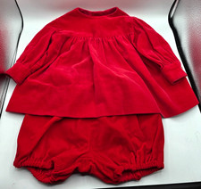 Vintage Child Toddler Baby Velvet Set Dress  Bloomers Long Sleeve Holiday