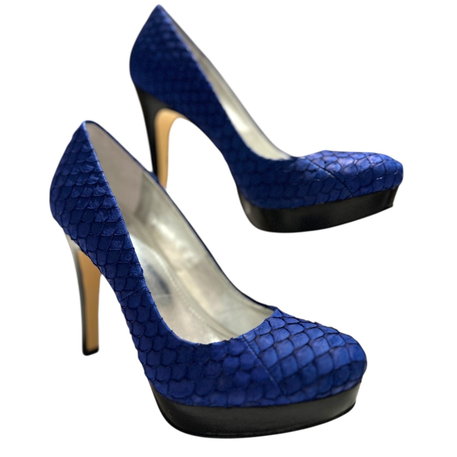 Calvin Klein Kendall Cobalt Blue Leather Fish Skin Shoe Size 6.5 Med