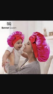 Satin Hair Bonnet Satin Nighttime Hair Bonnet Set of 2 for Mom and Baby   Bright