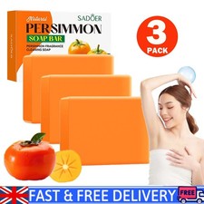 3X Natural Persimmon Soap Bar for Body Odor Control, Organic Deodorant Body Wash