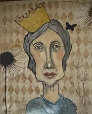 Origi Mixed Media Outsider Art 8x10 painting - Be Your Own Reason To Smile”