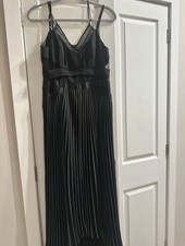 All Saints Black Pleated Dress With Lace And Mesh Panels On The Top Size 10 New