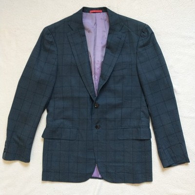 Isaia Napoli Blazer Mens IT48 Gray Wool Natural Blueberry Windowpane SportJacket