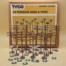 HO Scale Trackside Signs and Telephone Poles - Lot of 27 - Tyco and Bachmann