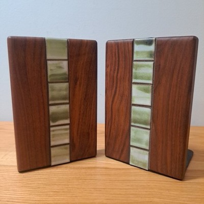 Martz Bookends Marshall Studios Walnut 6 Tile Mid Century Pottery MCM Danish VTG