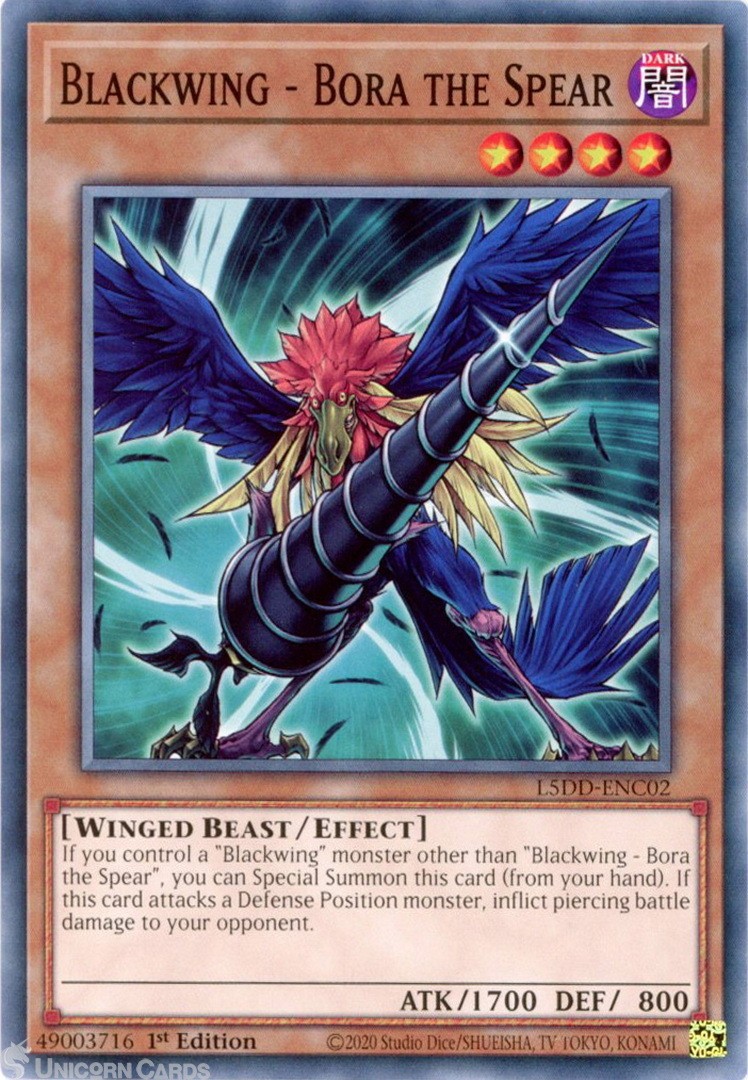 L5DD-ENC02 Blackwing - Bora the Spear : Common 1st Edition Mint YuGiOh Card
