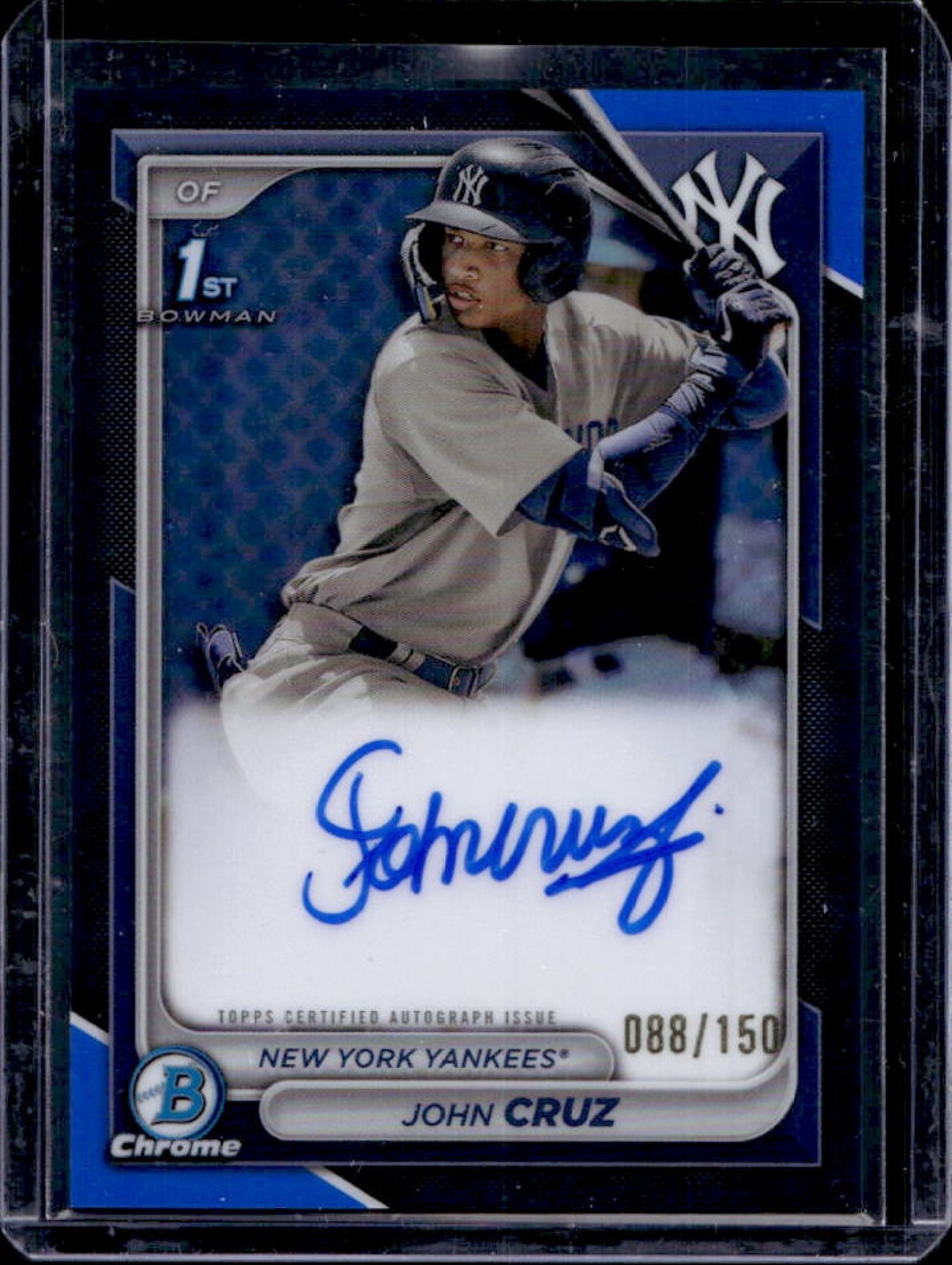 2024 Bowman John Cruz Chrome Auto Blue Refractor 1st #88/150 Yankees