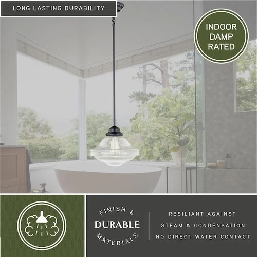 VAXCEL P0242 Huntley 1 Light Bronze Farmhouse Schoolhouse Pendant Clear Glass - Picture 7 of 9