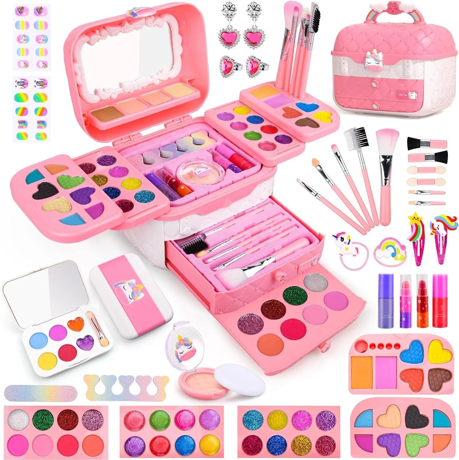 80 PCS Kids Makeup Kit for 3 4 5 6 7 8 Years Old, Unicorn Girls Toy for Little G