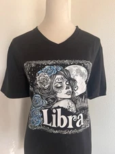 Gildan Adult Custom Made Zodiac, Libra, Black, V-Neck,T-Shirt,Medium