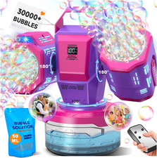 Rechargeable Bubble Machine with RGB Lights: 30,000 Bubbles/Min Storm, Auto 360 