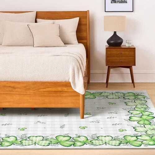 Clover Shamrocks Eucalyptus Buffalo Plaid St.Patrick's Day Area Rug, Spring - Изображение 3 из 4