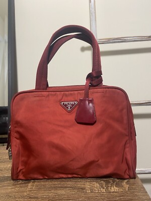 Prada Bright Red Nylon Hand Shoulder Bag, Great Condition