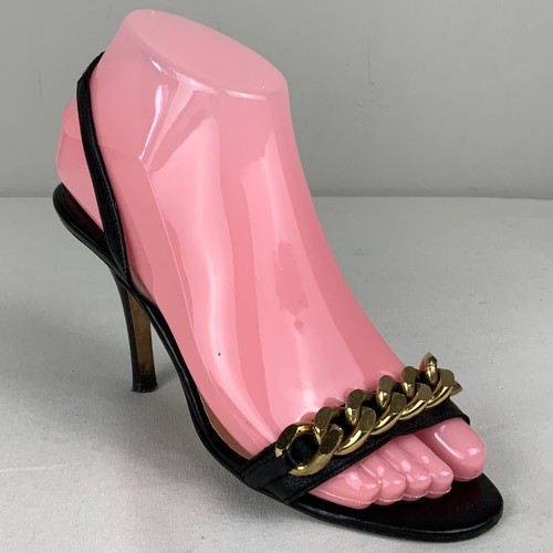 Michael Kors Black Leather & Gold Accent Open Toe 3.5” Heel Sandal Sz 6.5M - Picture 2 of 13