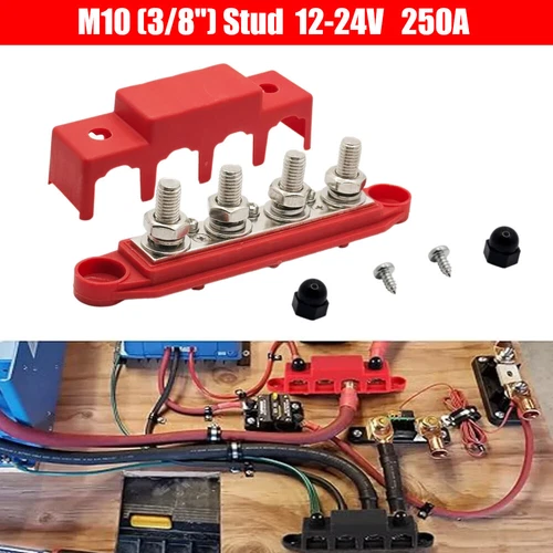 250A 12V-24V Sammelschiene Stromverteilerblock 4 Bolzen Abzweigblock KFZ - Bild 15 von 24