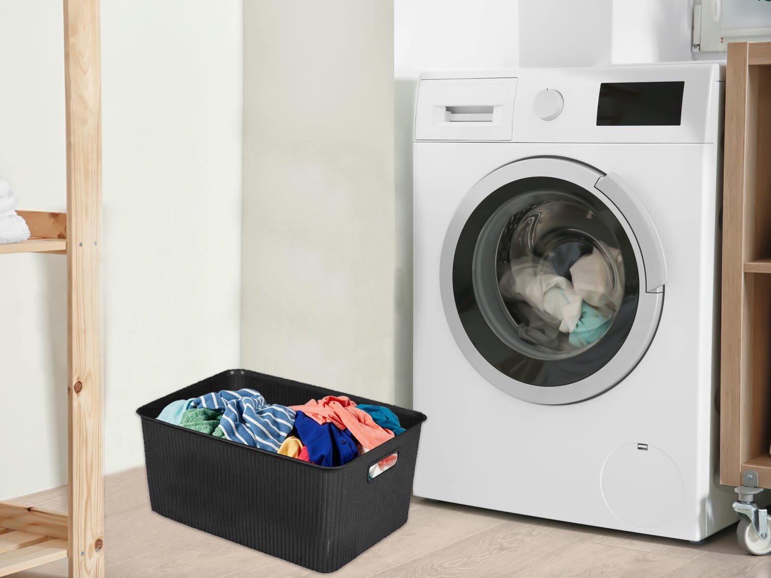 Large Plastic Storage Rib Box with Lid 14 LTR Black Kitchen Office Toy