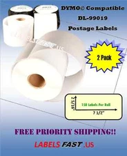 2 Rolls of Dymo® 99019 Compatible Mailing Tag Adhesive Labeling eBay® EL40  EL60
