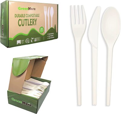 300pcs Compostable Eco Disposable Cutlery Utensils 100 each Spoons Forks Knives