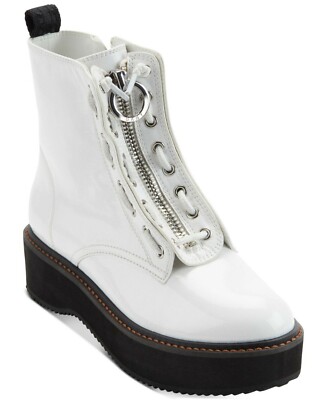 DKNY Womens Rhi lace up Closed Toe Ankle Fashion Boots White