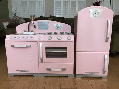Kids Craft Pink Retro Play Kitchen Refrigerator And Stove Sink