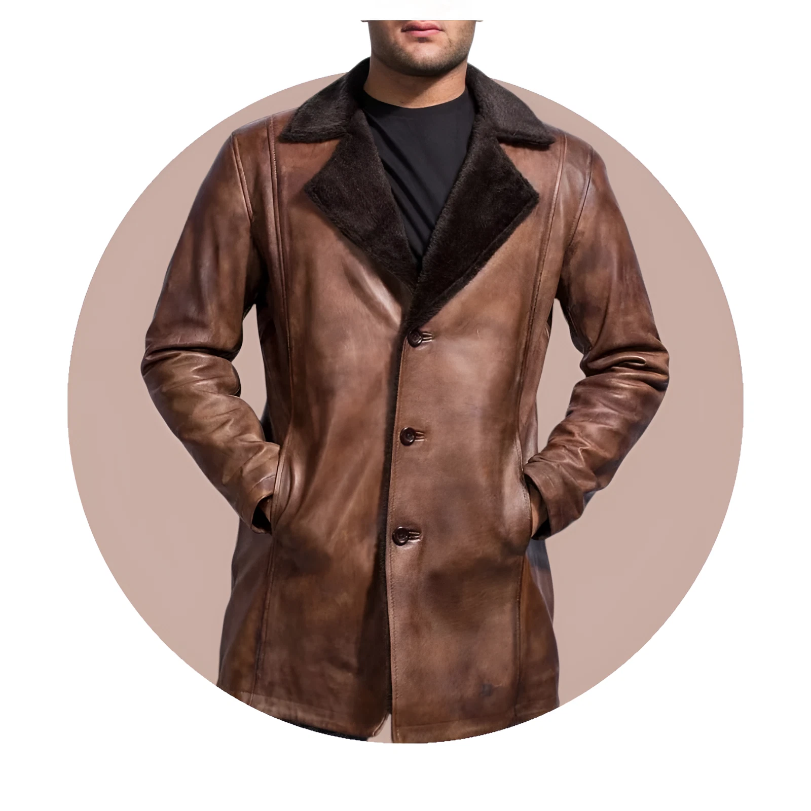 Men's Peacoat Style Brown Pure Leather Jacket | All Sizes | Free Shipping |
