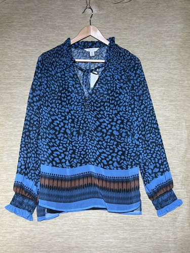 Camicetta Wallis top donna taglia 12 leopardata color verde acqua collo allacciato nuova