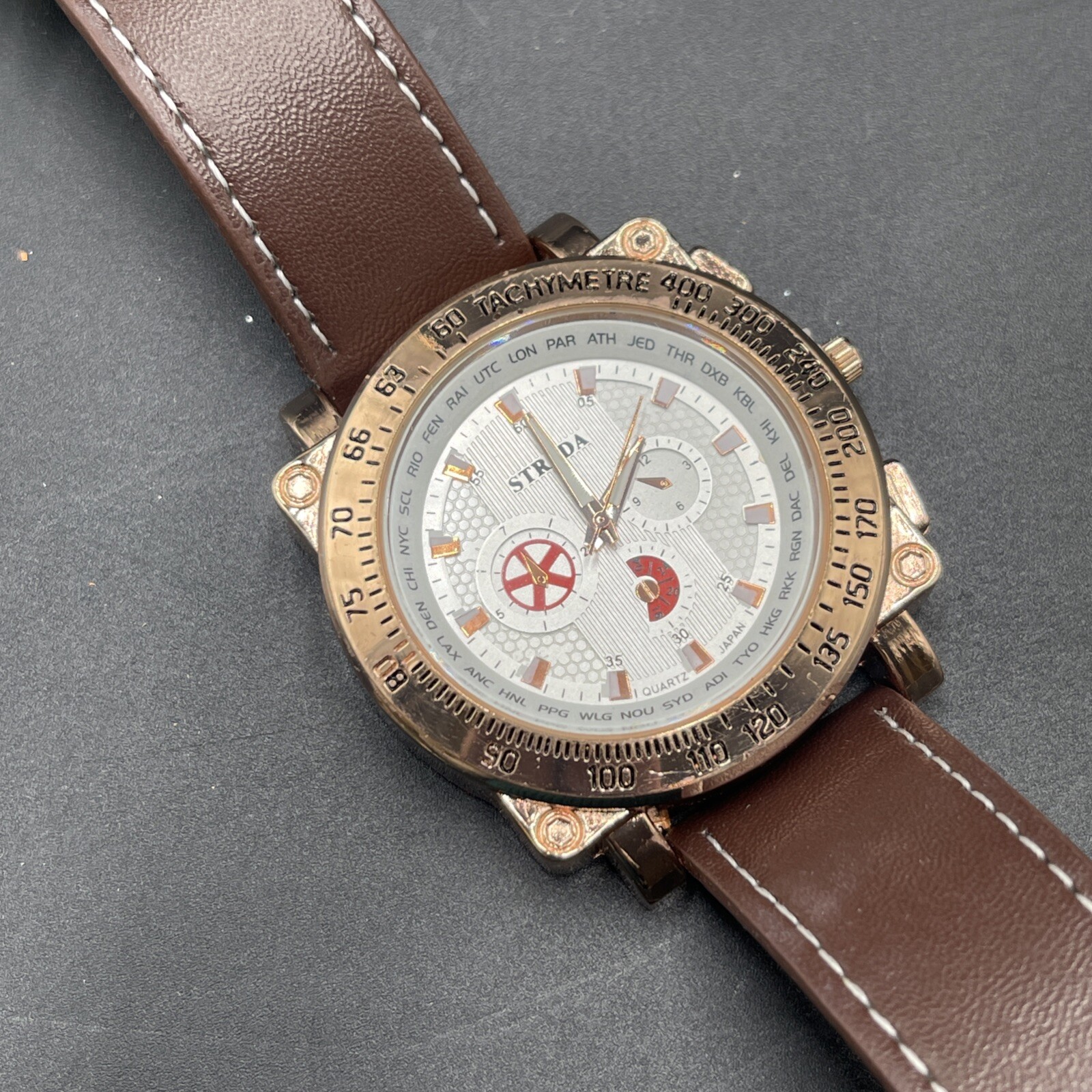 Strada Quartz Watch Brand NEW Brown Leather Band Copper Face Military ...